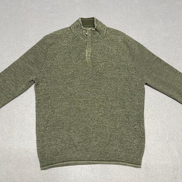 Tommy Bahama Other - Tommy Bahama Sweater Mens Medium Green  Herringbone Knit Pima Cotton 1/4 Zip